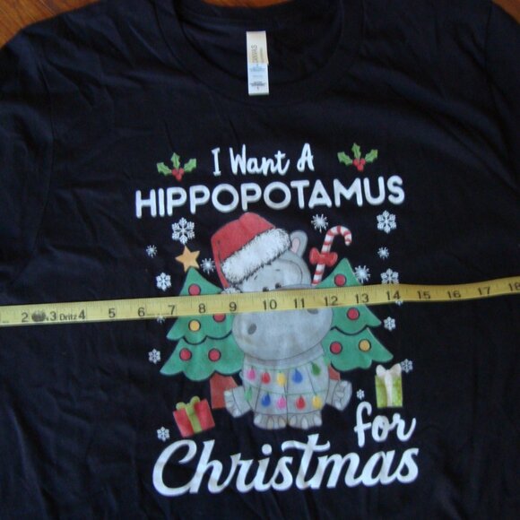 New Bella Canvas T- Shirt "I Want A Hippopotamus For Christmas" Black sz. L - Picture 5 of 6